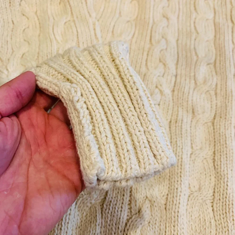 Vintage Polo Ralph Lauren Linen Blend Chunky Cable Knit Sweater Size Large Ivory